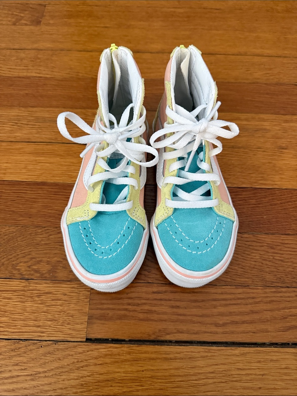 Vans Kids High-Top Sneakers in Teal, Pink & Yellow